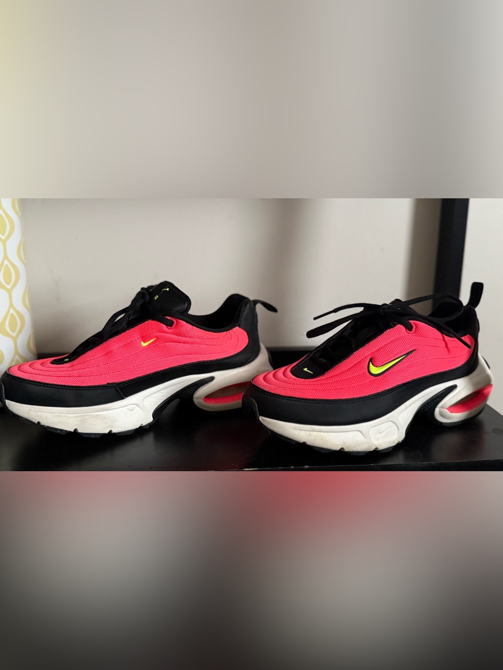 Nike Kids Hot Pink and Black Running Sneakers with Yellow Swoosh